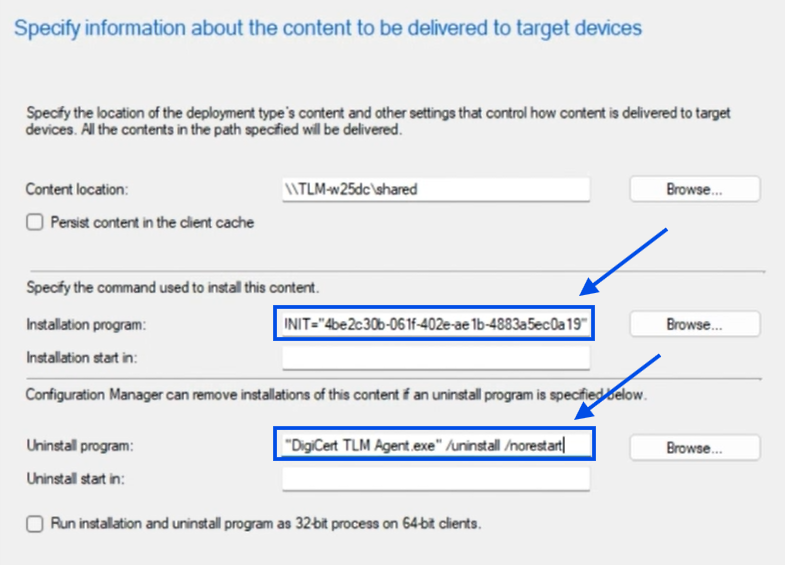 Install and uninstall parameters