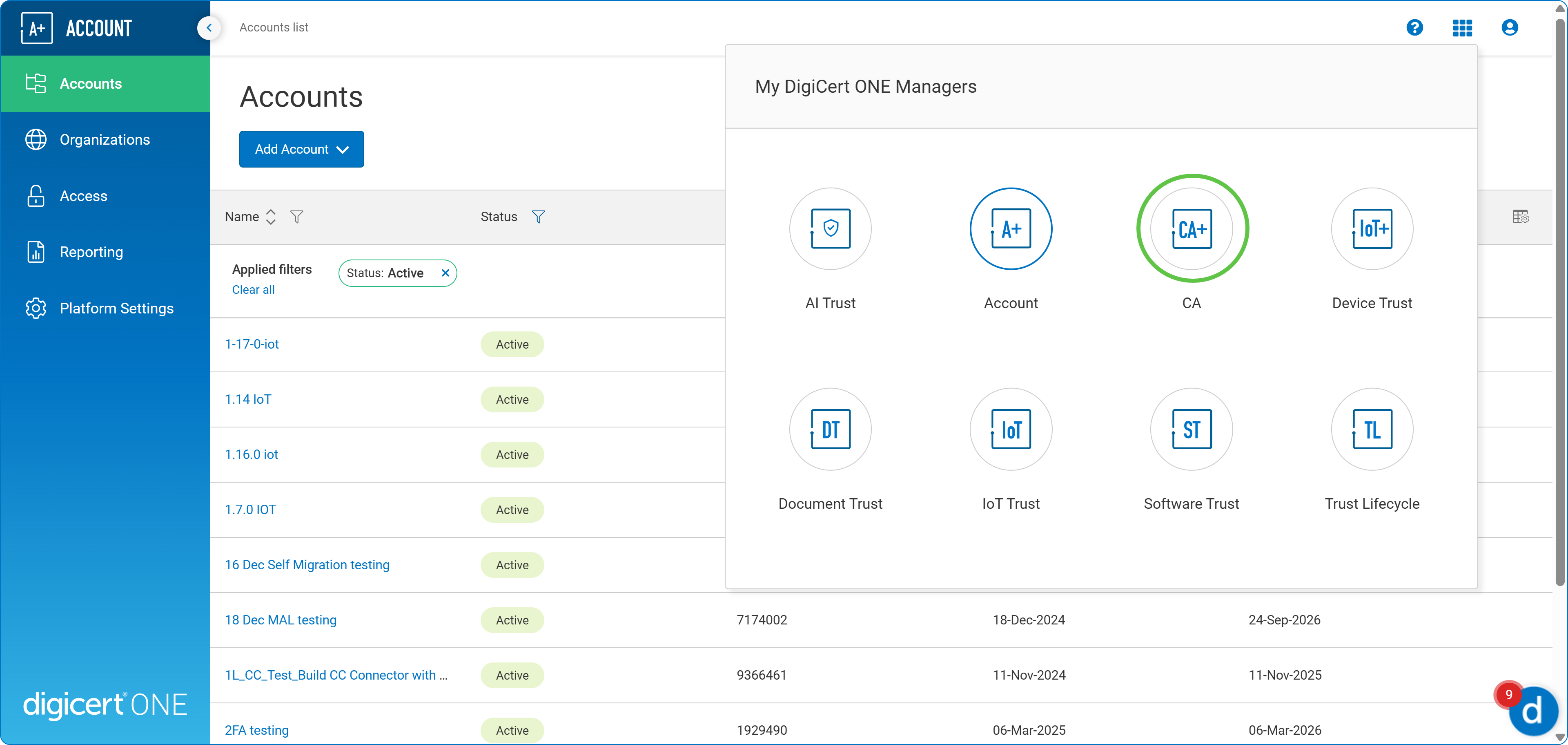 DC1_Managers_Menu_-_CA.png Accessing DigiCert Private CA from DigiCert ONE
