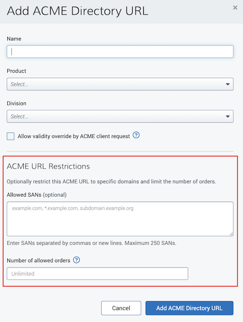 Add an ACME Directory URL in CertCentral