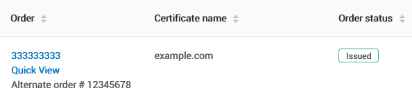 Alternate order number Alternate order #