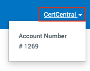 certcentral-account-number_width-800.png CertCentral dropdown showing how to locate your account number