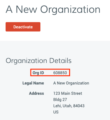 Sample profile showing Org ID field