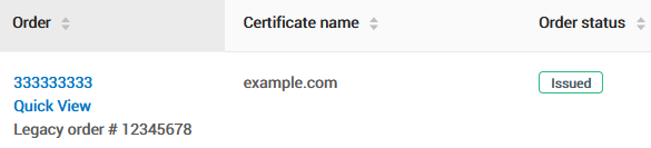 Legacy order number Legacy order number